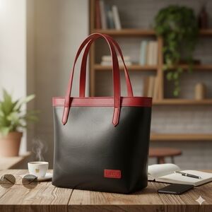 Moda Leather Black and Red Mini Tote Bag